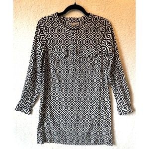 Gap Womens Dress sz XS Navy Geometric Button Front‎ Long Sleeve Stretch Career